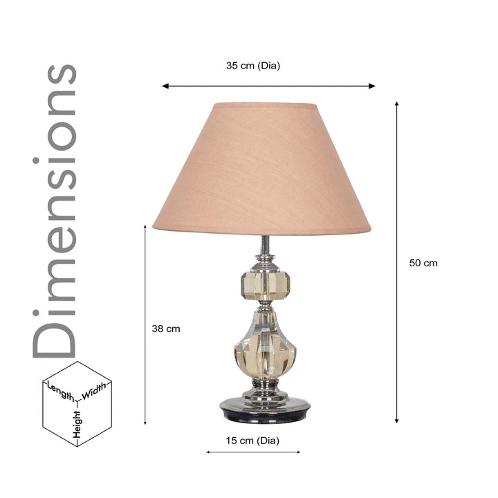 BOMPTON Nickel Finish Metal And Smoke Crystal Table Lamp With White Cotton Shade