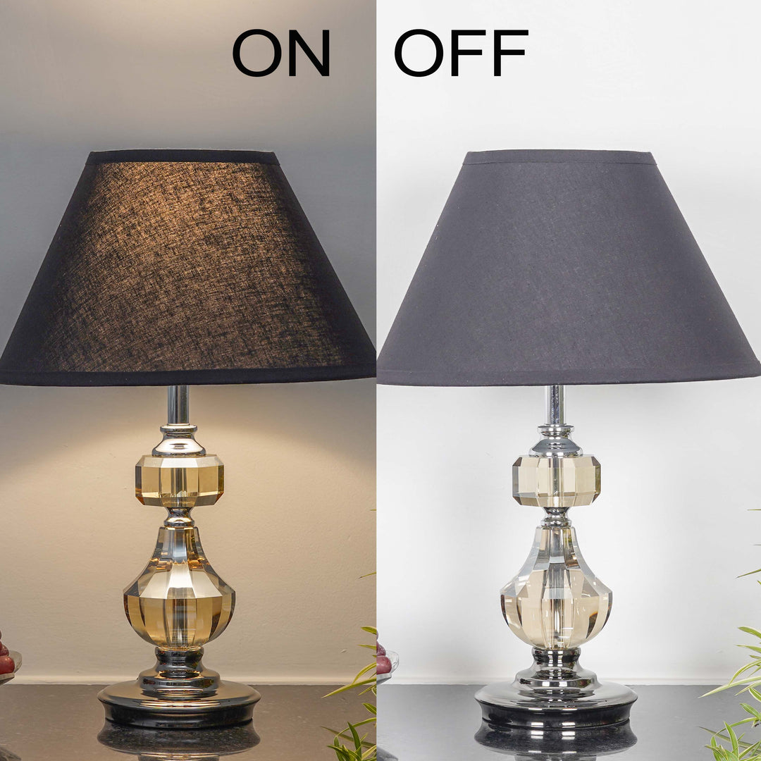 BOMPTON Nickel Finish Metal And Smoke Crystal Table Lamp With White Cotton Shade