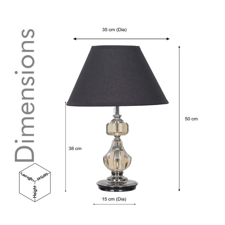 BOMPTON Nickel Finish Metal And Smoke Crystal Table Lamp With White Cotton Shade