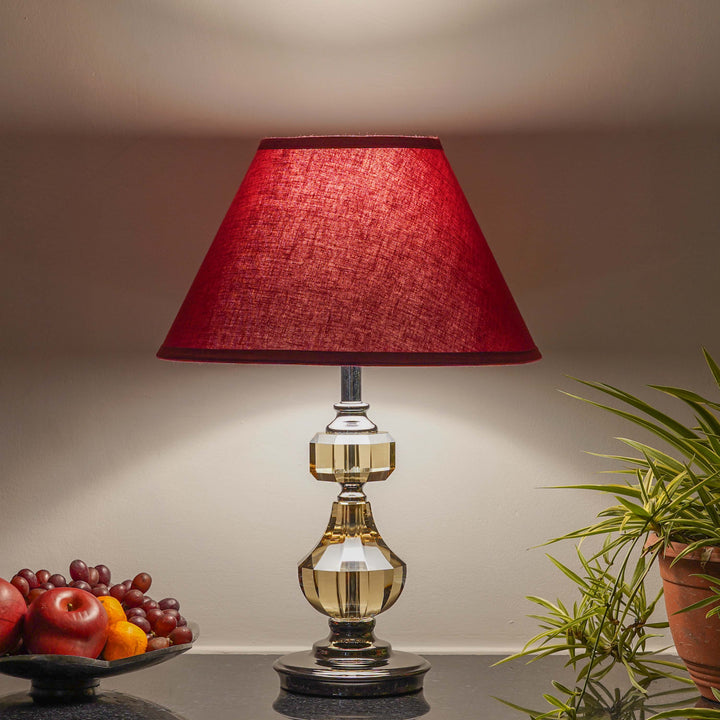 BOMPTON Nickel Finish Metal And Smoke Crystal Table Lamp With White Cotton Shade