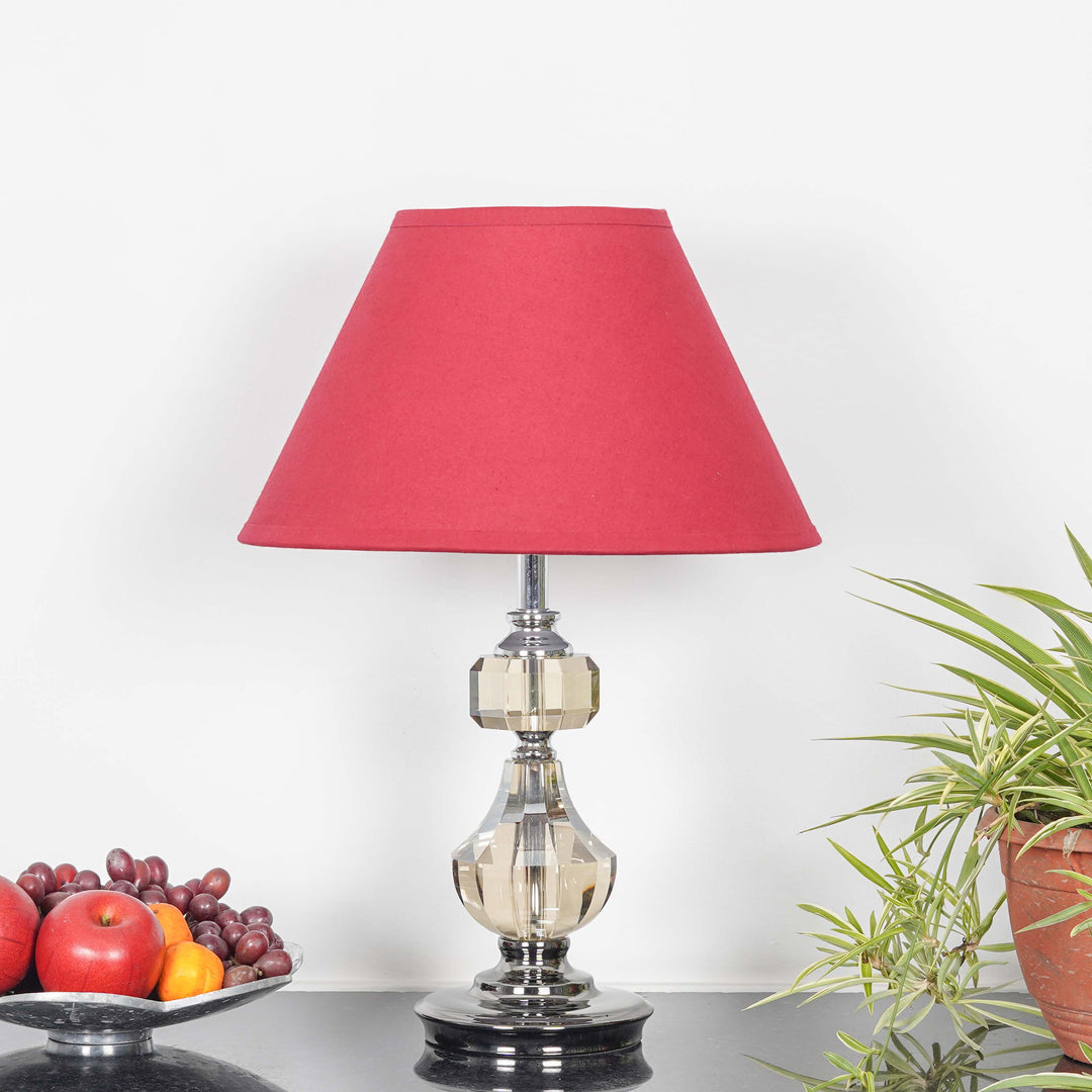 BOMPTON Nickel Finish Metal And Smoke Crystal Table Lamp With White Cotton Shade