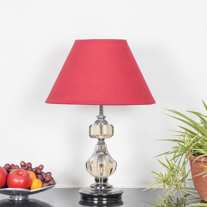 BOMPTON Nickel Finish Metal And Smoke Crystal Table Lamp With White Cotton Shade