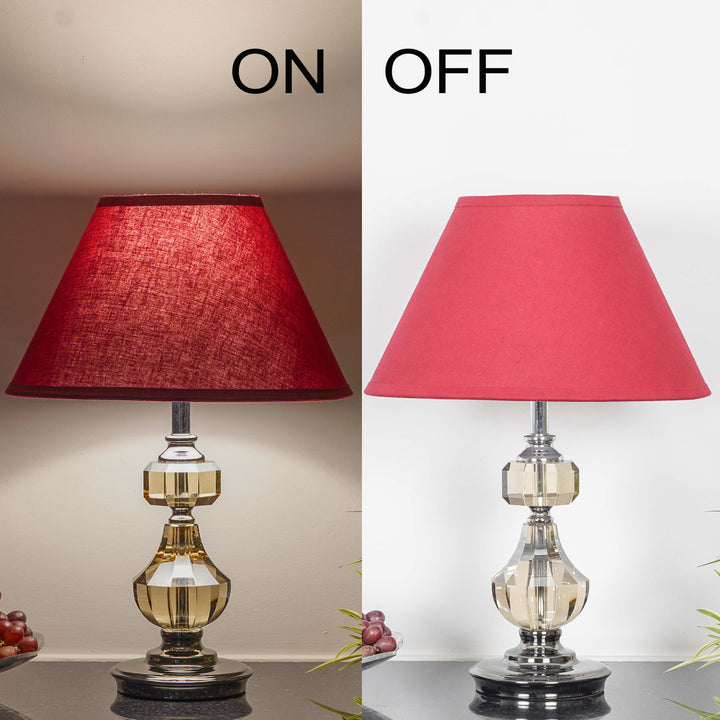 BOMPTON Nickel Finish Metal And Smoke Crystal Table Lamp With White Cotton Shade