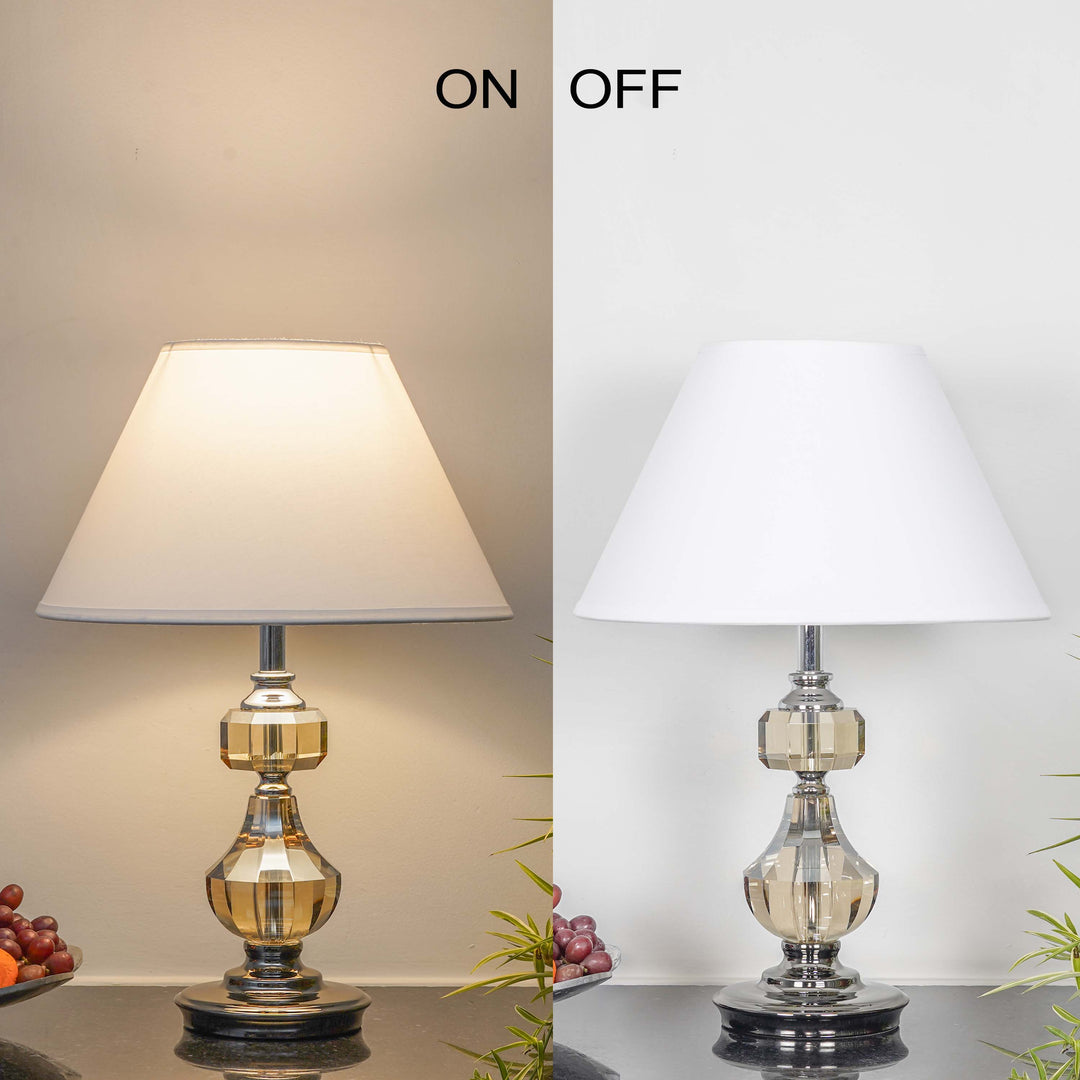 BOMPTON Nickel Finish Metal And Smoke Crystal Table Lamp With White Cotton Shade