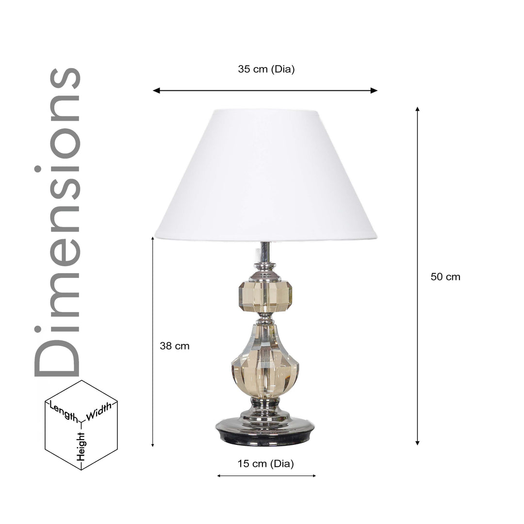 BOMPTON Nickel Finish Metal And Smoke Crystal Table Lamp With White Cotton Shade