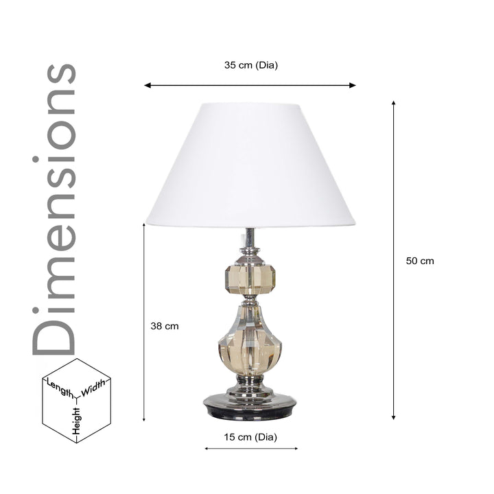 BOMPTON Nickel Finish Metal And Smoke Crystal Table Lamp With White Cotton Shade