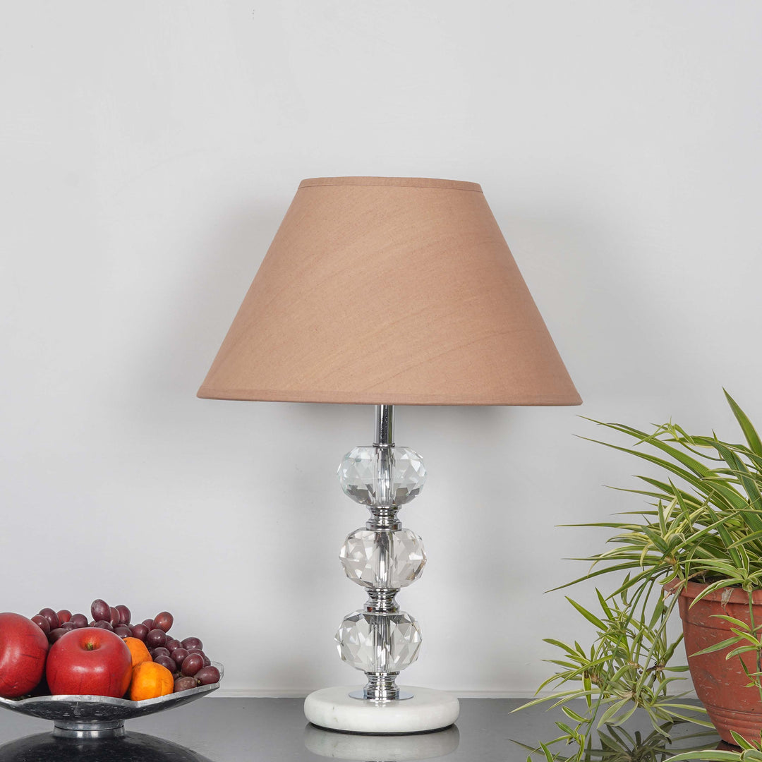 ASPLEY Chrome Finish Metal Clear Crystal Glass  And White Marble Table Lamp With Cotton Shade