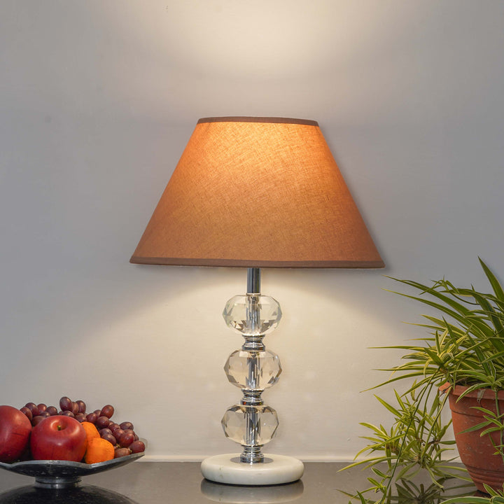 ASPLEY Chrome Finish Metal Clear Crystal Glass  And White Marble Table Lamp With Cotton Shade