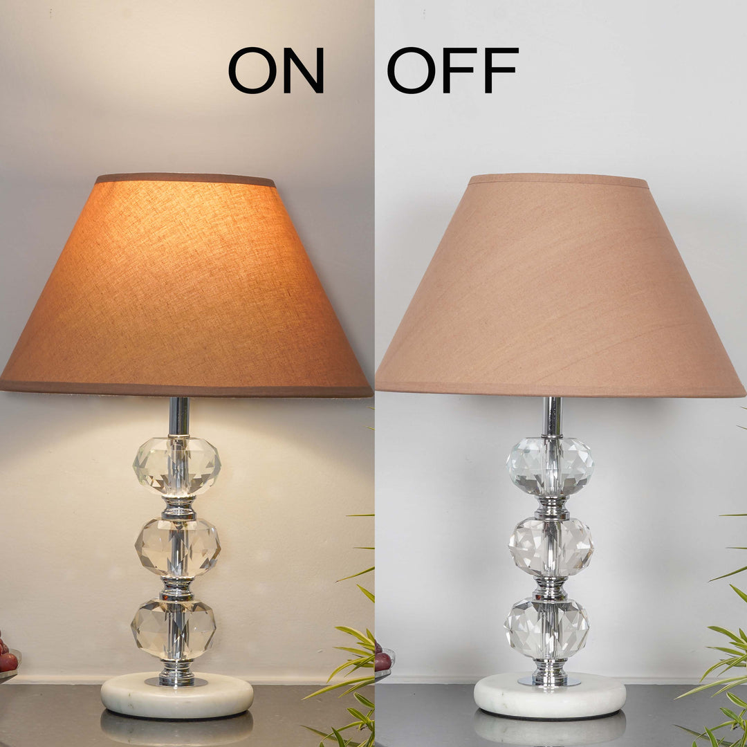 ASPLEY Chrome Finish Metal Clear Crystal Glass  And White Marble Table Lamp With Cotton Shade