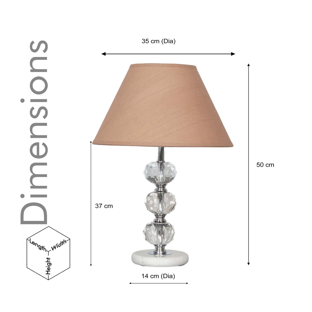 ASPLEY Chrome Finish Metal Clear Crystal Glass  And White Marble Table Lamp With Cotton Shade