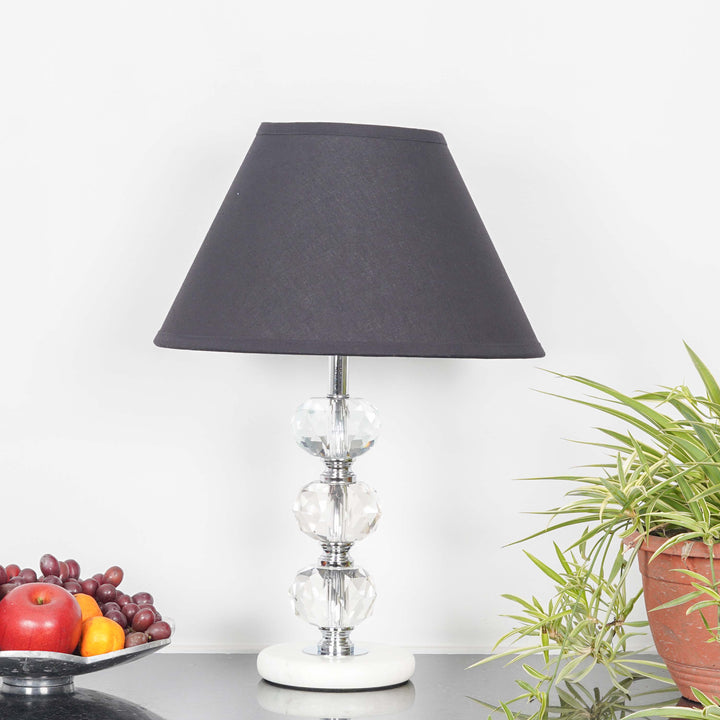 ASPLEY Chrome Finish Metal Clear Crystal Glass  And White Marble Table Lamp With Cotton Shade