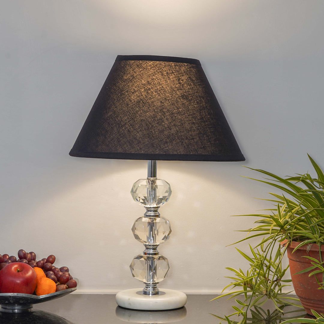 ASPLEY Chrome Finish Metal Clear Crystal Glass  And White Marble Table Lamp With Cotton Shade