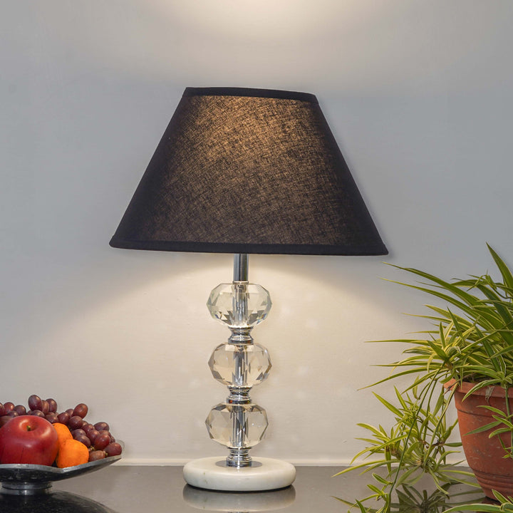 ASPLEY Chrome Finish Metal Clear Crystal Glass  And White Marble Table Lamp With Cotton Shade