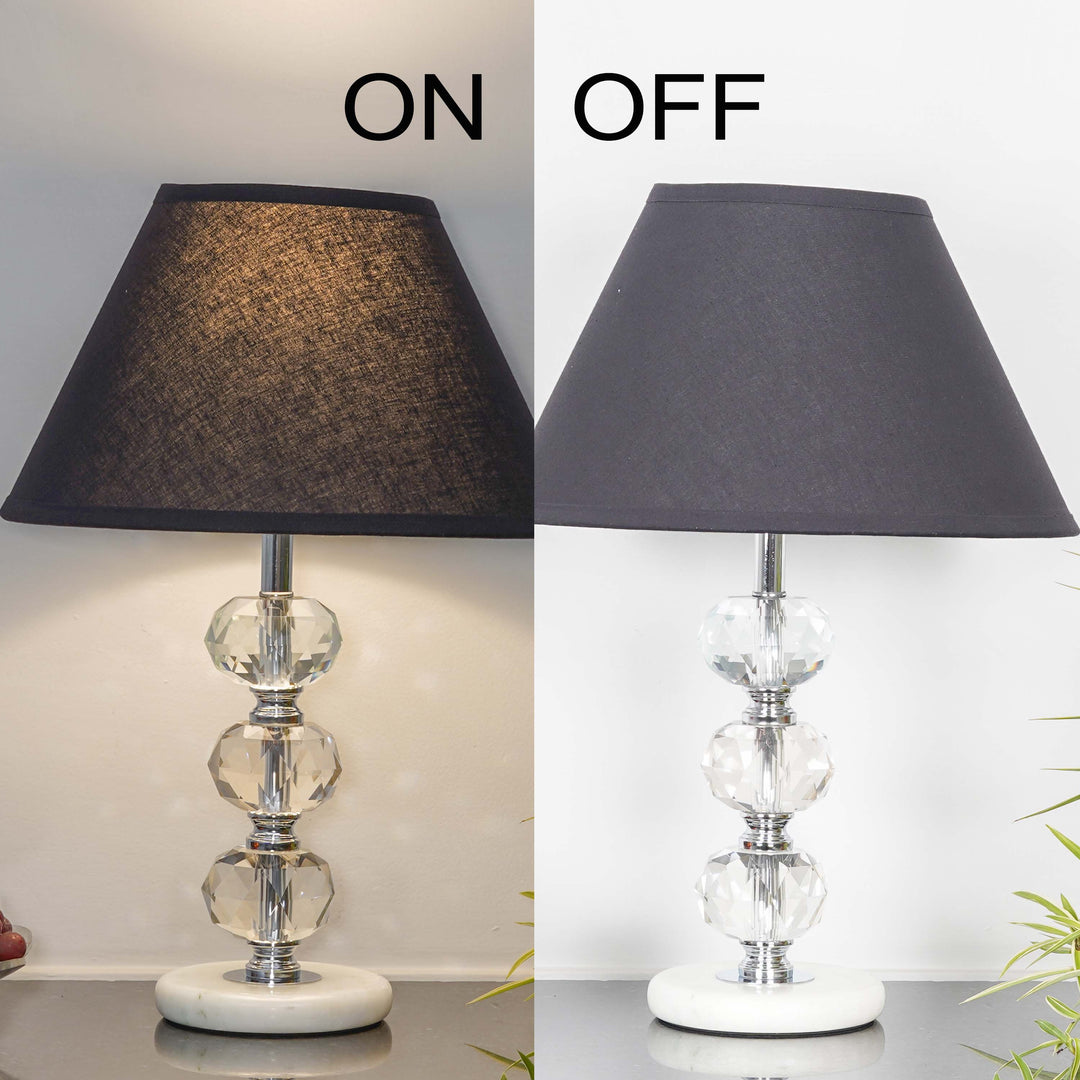 ASPLEY Chrome Finish Metal Clear Crystal Glass  And White Marble Table Lamp With Cotton Shade