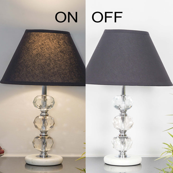 ASPLEY Chrome Finish Metal Clear Crystal Glass  And White Marble Table Lamp With Cotton Shade