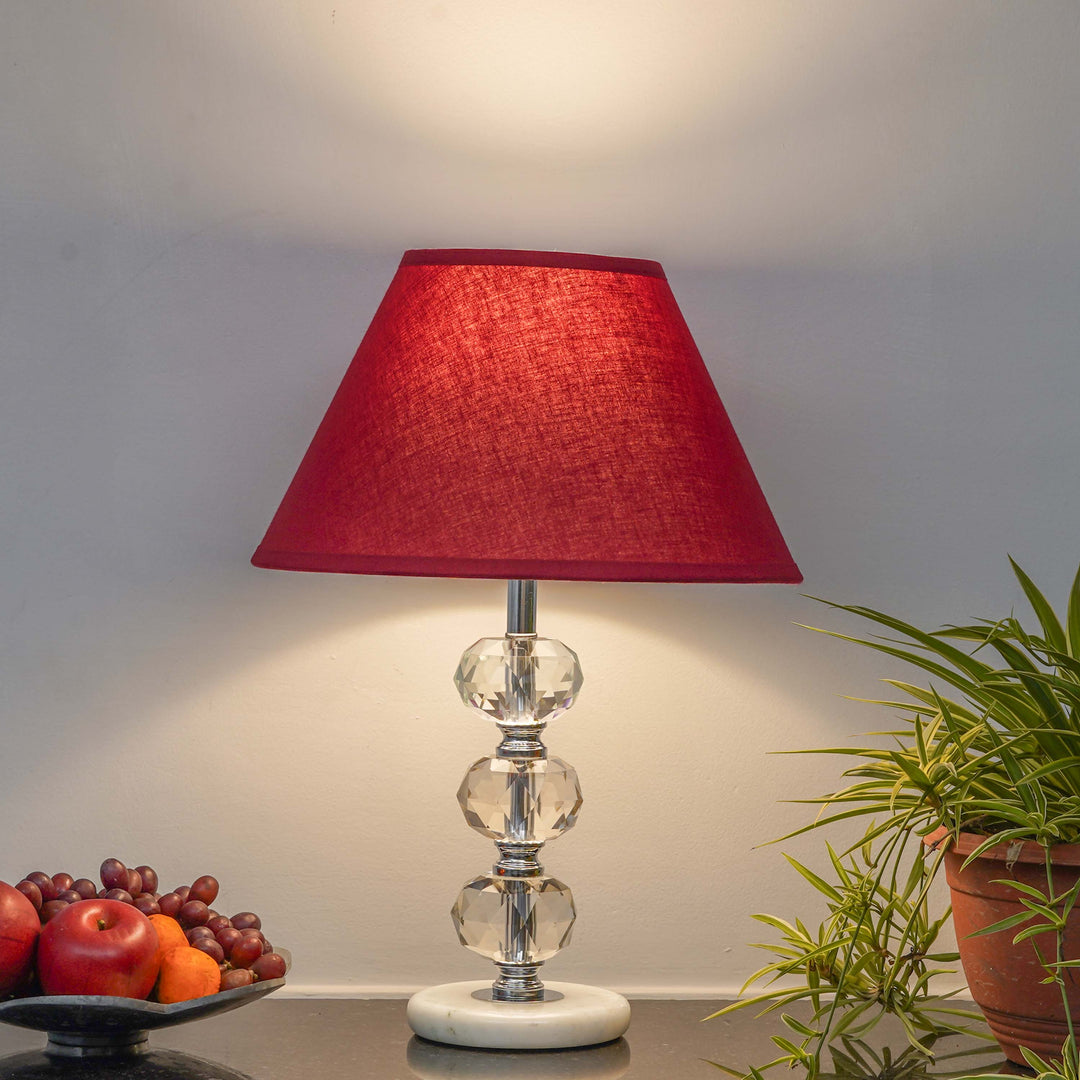 ASPLEY Chrome Finish Metal Clear Crystal Glass  And White Marble Table Lamp With Cotton Shade