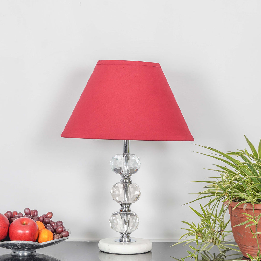 ASPLEY Chrome Finish Metal Clear Crystal Glass  And White Marble Table Lamp With Cotton Shade
