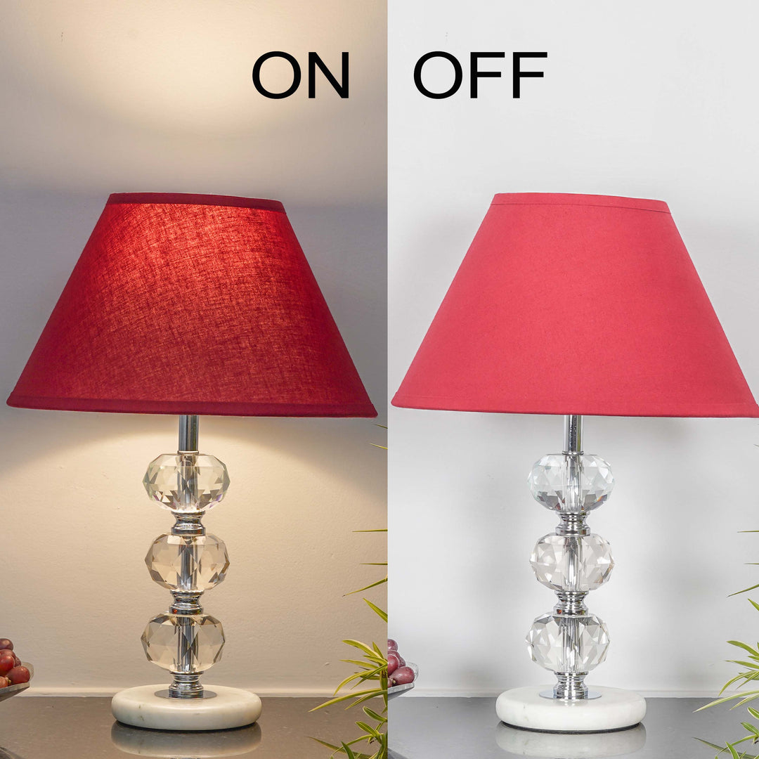 ASPLEY Chrome Finish Metal Clear Crystal Glass  And White Marble Table Lamp With Cotton Shade