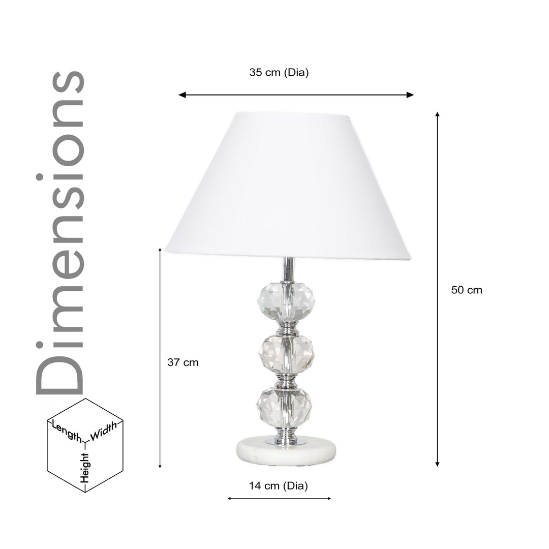 ASPLEY Chrome Finish Metal Clear Crystal Glass  And White Marble Table Lamp With Cotton Shade