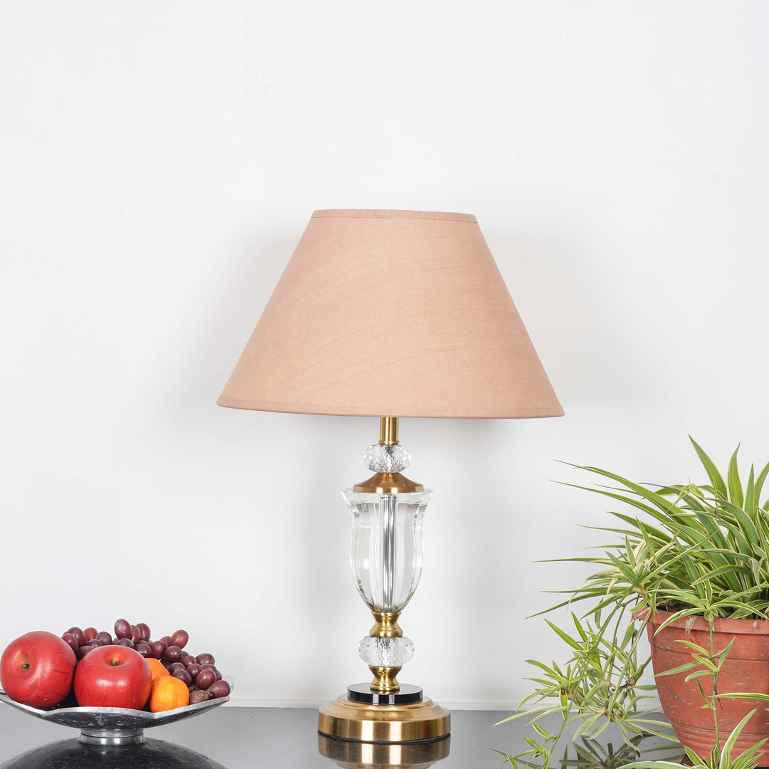 ASHURST Black & Antique Brass Finish Metal And Clear Crystal Glass Table Lamp With Cotton Shade
