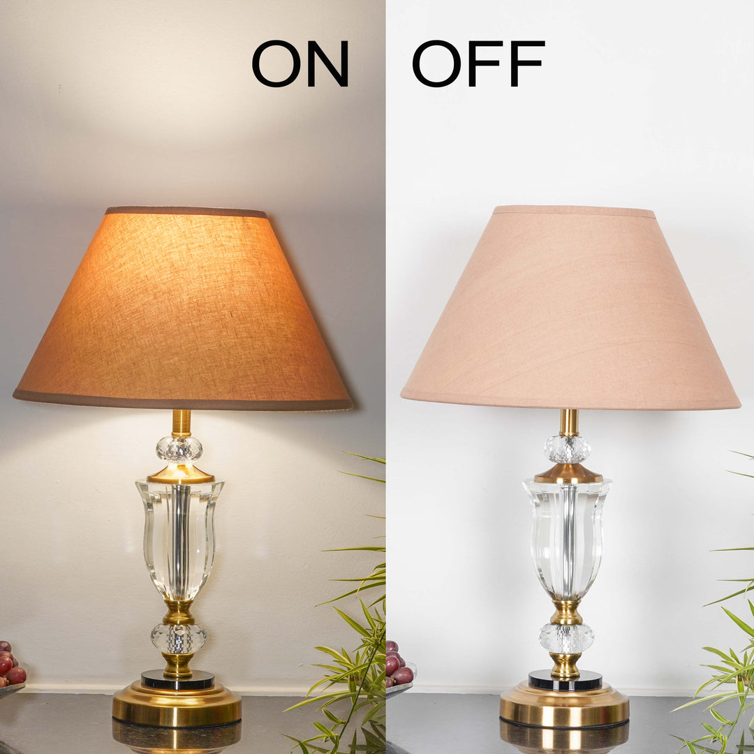 ASHURST Black & Antique Brass Finish Metal And Clear Crystal Glass Table Lamp With Cotton Shade