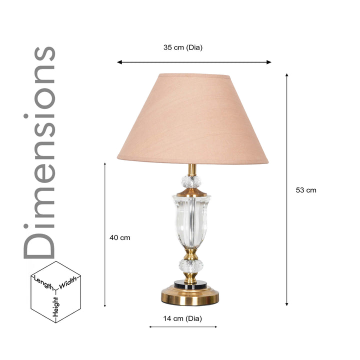 ASHURST Black & Antique Brass Finish Metal And Clear Crystal Glass Table Lamp With Cotton Shade