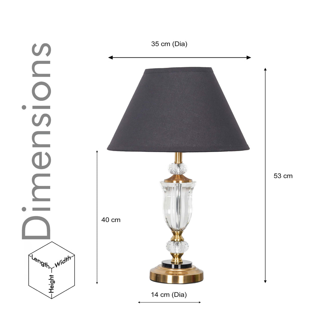 ASHURST Black & Antique Brass Finish Metal And Clear Crystal Glass Table Lamp With Cotton Shade