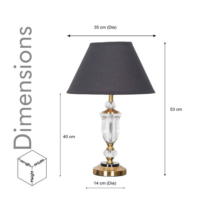 ASHURST Black & Antique Brass Finish Metal And Clear Crystal Glass Table Lamp With Cotton Shade