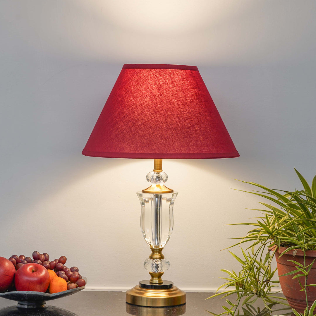 ASHURST Black & Antique Brass Finish Metal And Clear Crystal Glass Table Lamp With Cotton Shade