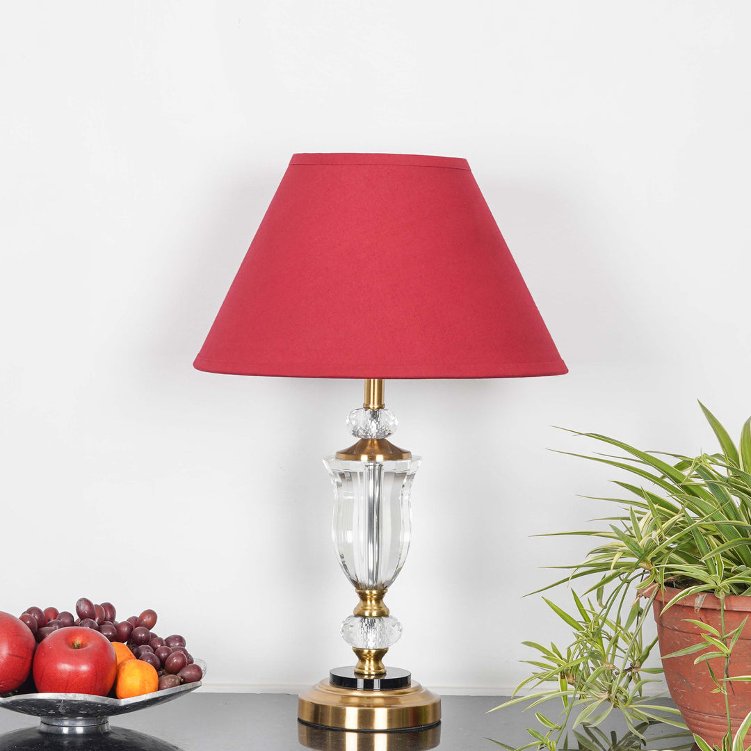 ASHURST Black & Antique Brass Finish Metal And Clear Crystal Glass Table Lamp With Cotton Shade