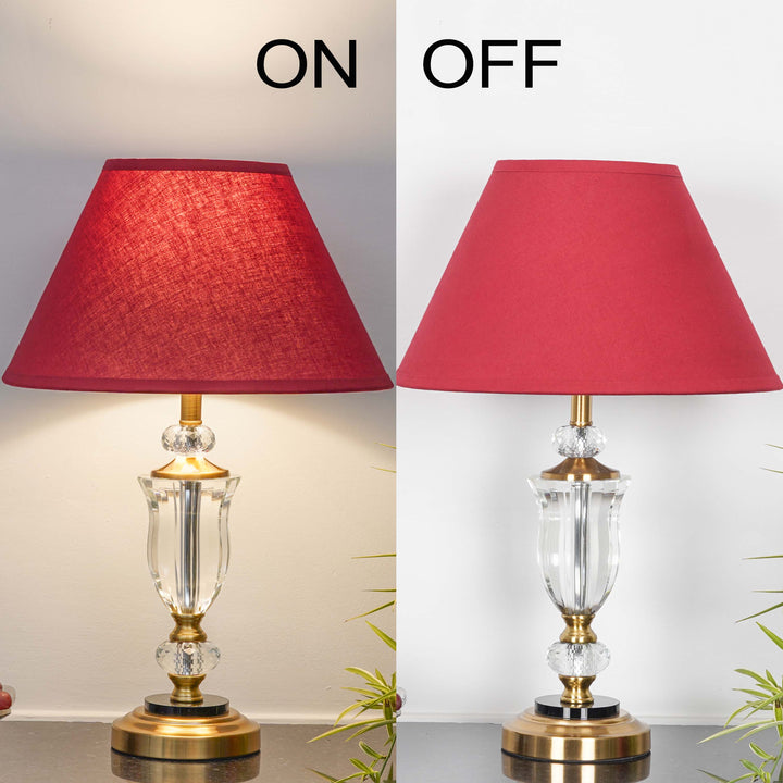 ASHURST Black & Antique Brass Finish Metal And Clear Crystal Glass Table Lamp With Cotton Shade