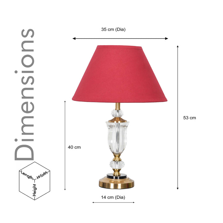 ASHURST Black & Antique Brass Finish Metal And Clear Crystal Glass Table Lamp With Cotton Shade