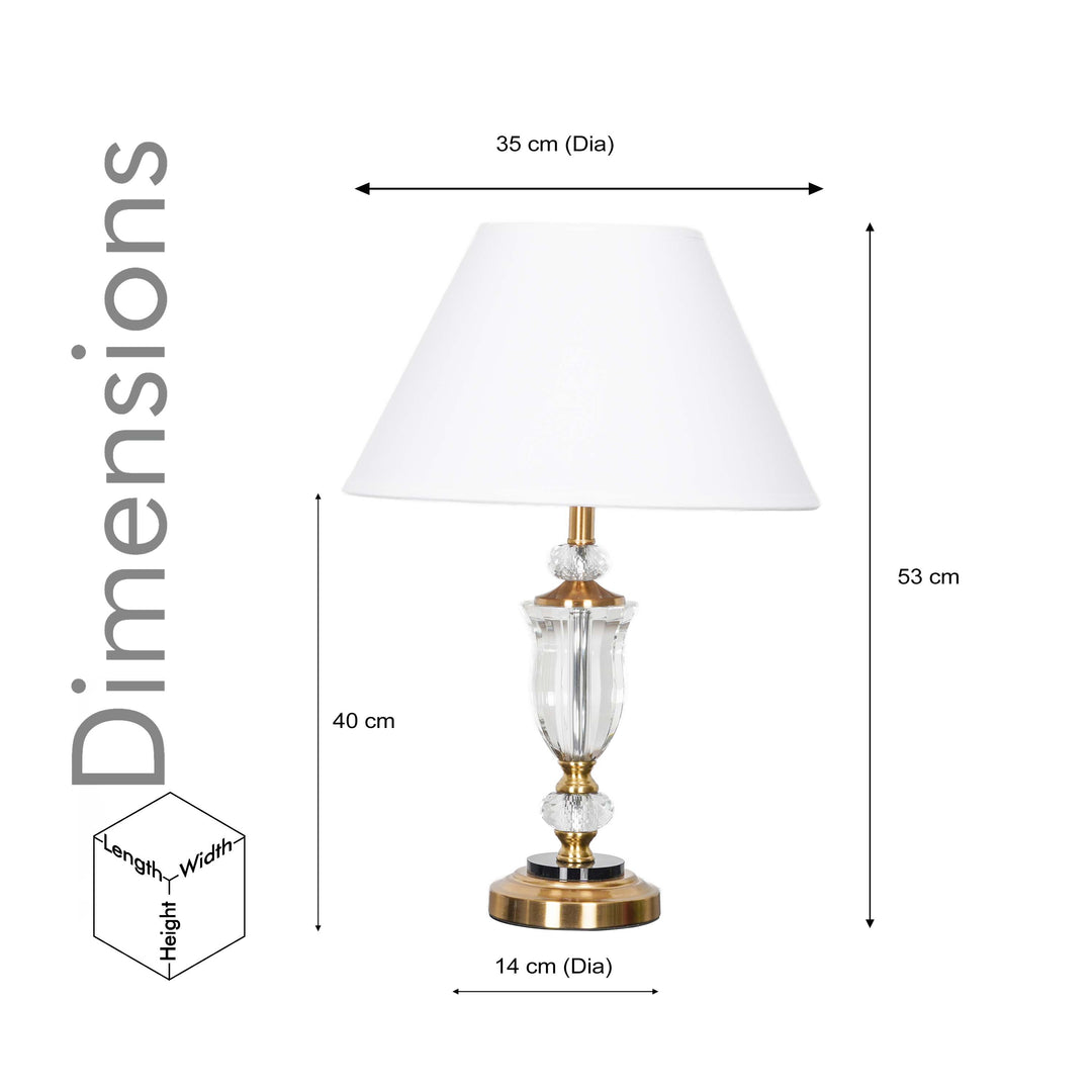 ASHURST Black & Antique Brass Finish Metal And Clear Crystal Glass Table Lamp With Cotton Shade