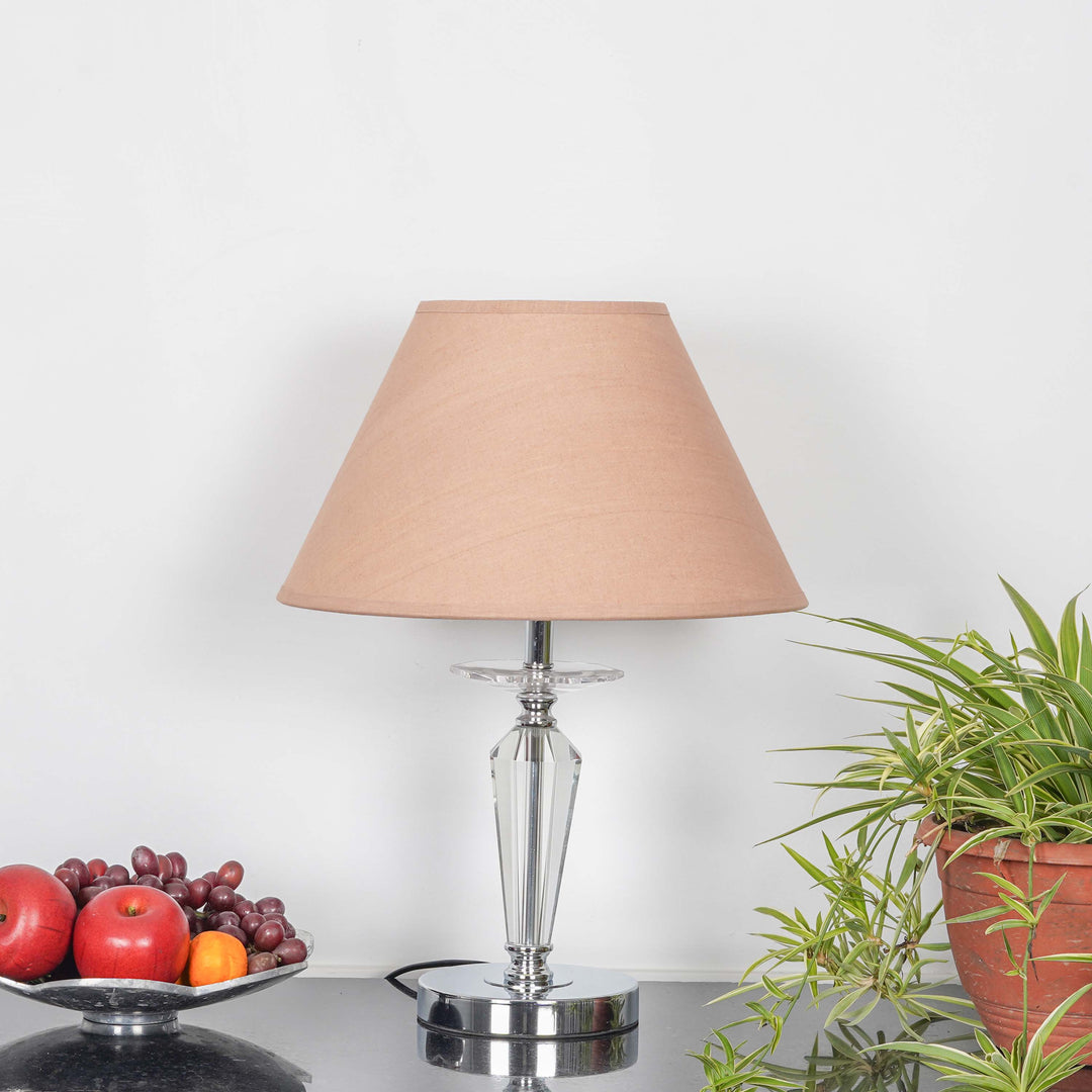VISO Chrome Finish Metal And Clear Crystal Glass Table Lamp With Cotton Shade