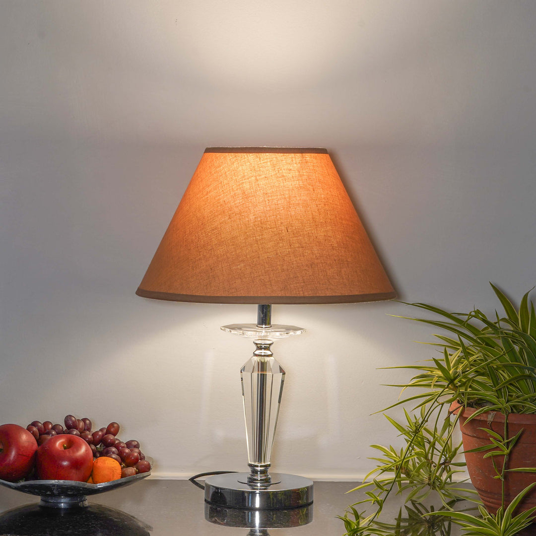 VISO Chrome Finish Metal And Clear Crystal Glass Table Lamp With Cotton Shade