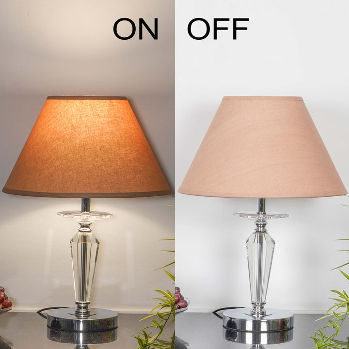 VISO Chrome Finish Metal And Clear Crystal Glass Table Lamp With Cotton Shade