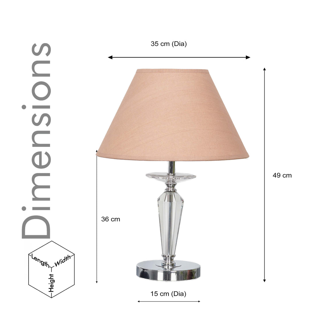 VISO Chrome Finish Metal And Clear Crystal Glass Table Lamp With Cotton Shade