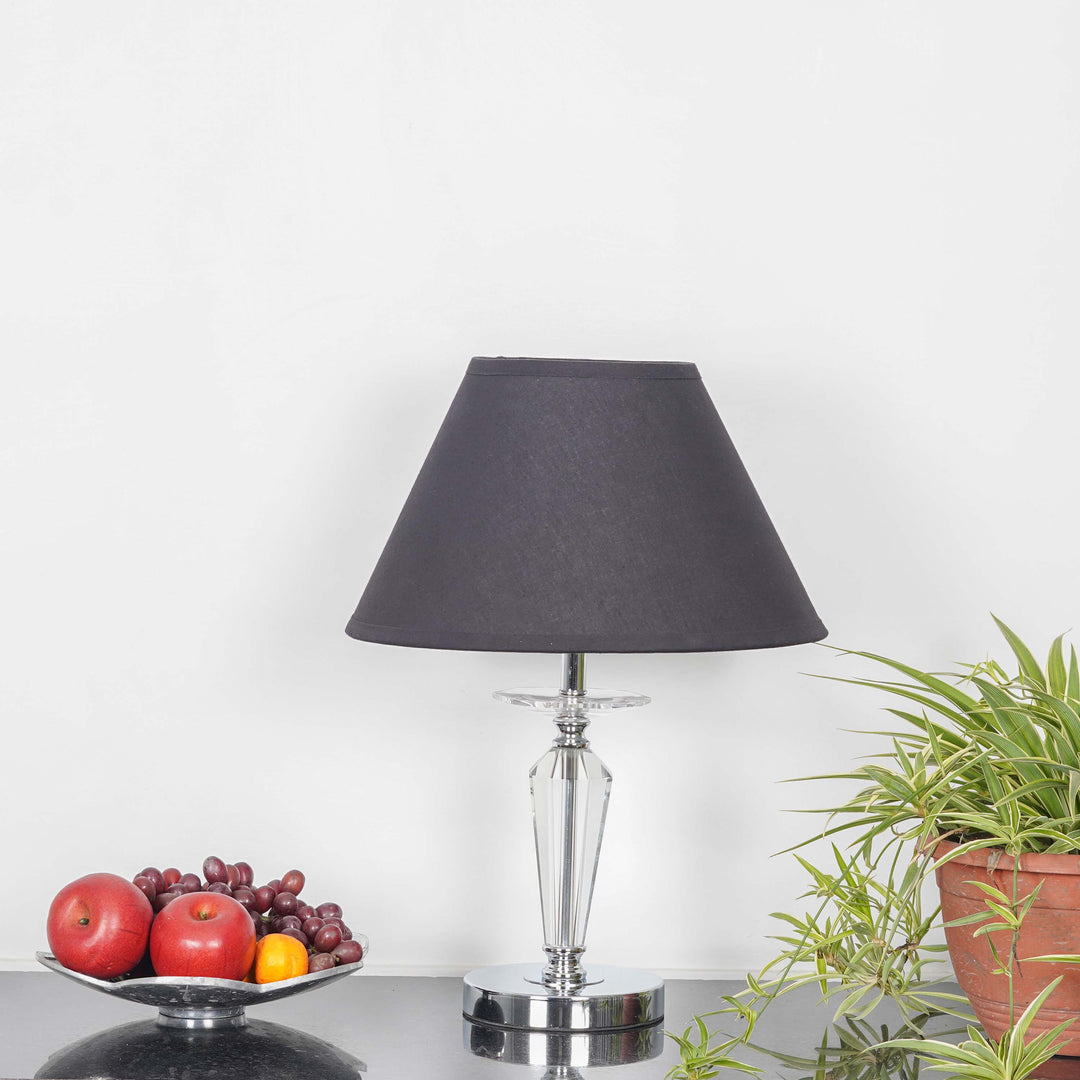 VISO Chrome Finish Metal And Clear Crystal Glass Table Lamp With Cotton Shade
