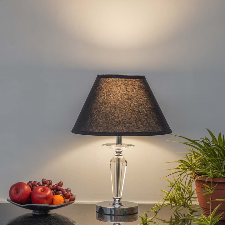 VISO Chrome Finish Metal And Clear Crystal Glass Table Lamp With Cotton Shade
