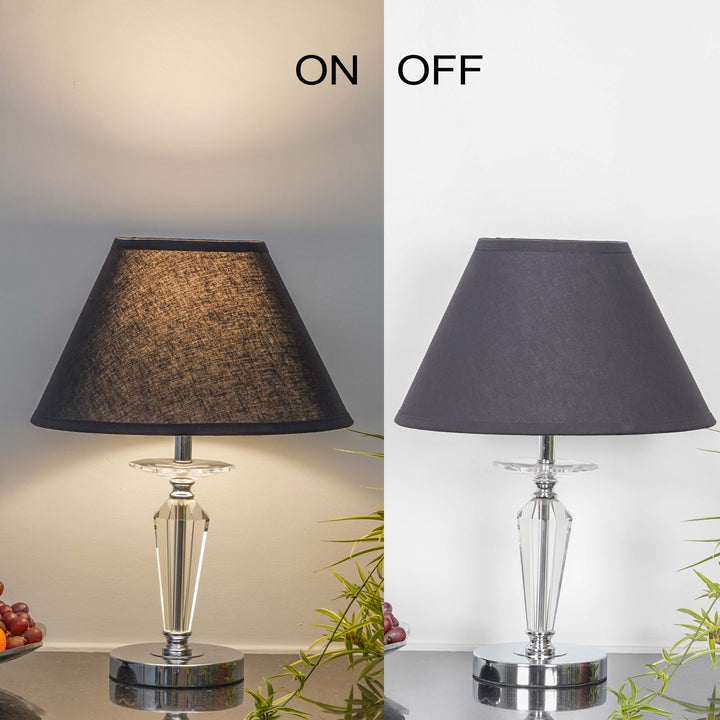 VISO Chrome Finish Metal And Clear Crystal Glass Table Lamp With Cotton Shade