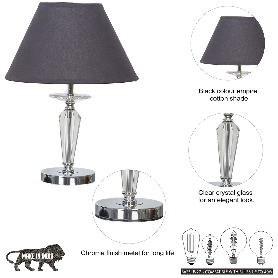 VISO Chrome Finish Metal And Clear Crystal Glass Table Lamp With Cotton Shade
