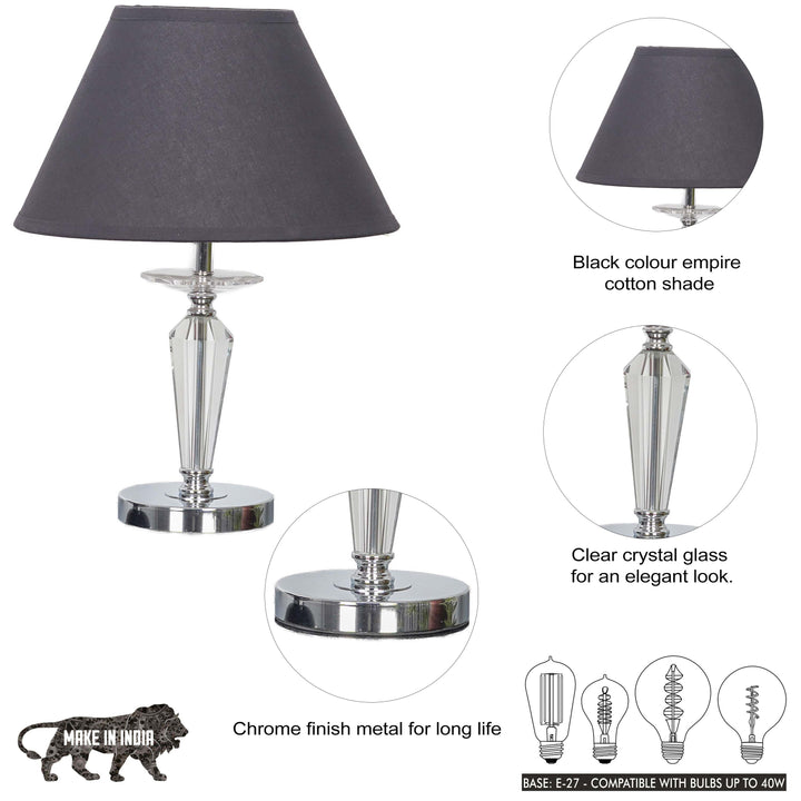 VISO Chrome Finish Metal And Clear Crystal Glass Table Lamp With Cotton Shade
