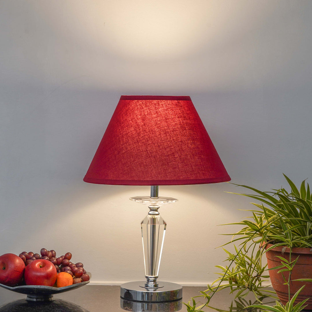 VISO Chrome Finish Metal And Clear Crystal Glass Table Lamp With Cotton Shade