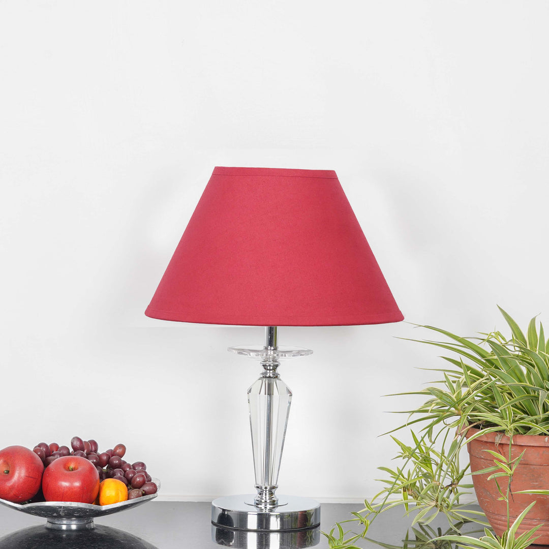 VISO Chrome Finish Metal And Clear Crystal Glass Table Lamp With Cotton Shade