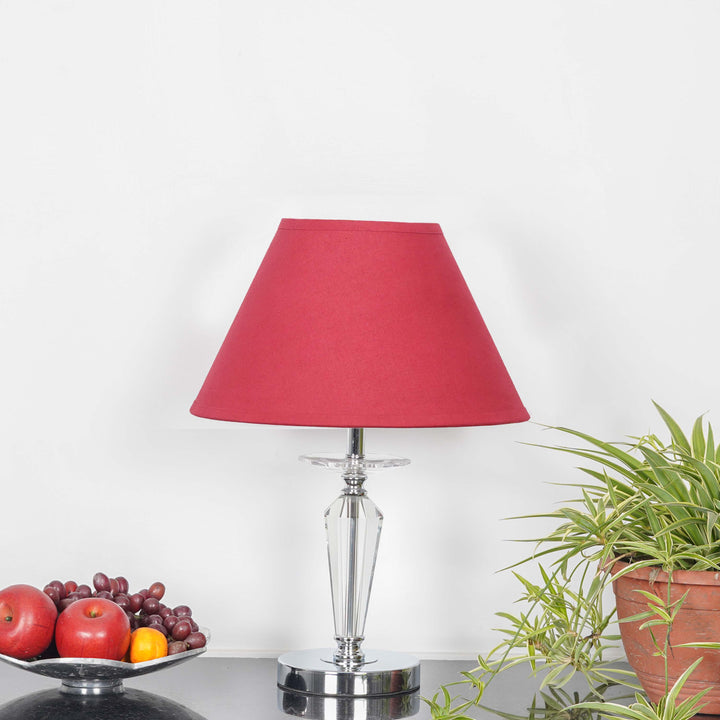 VISO Chrome Finish Metal And Clear Crystal Glass Table Lamp With Cotton Shade