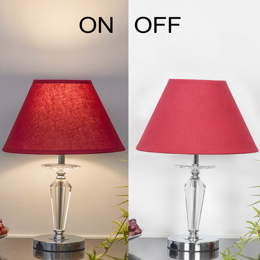 VISO Chrome Finish Metal And Clear Crystal Glass Table Lamp With Cotton Shade