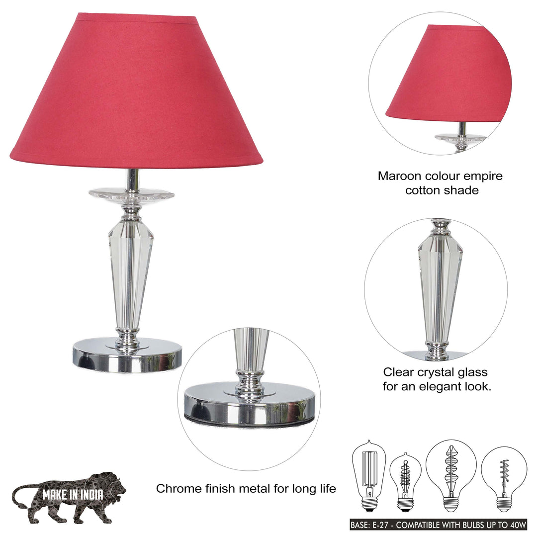 VISO Chrome Finish Metal And Clear Crystal Glass Table Lamp With Cotton Shade