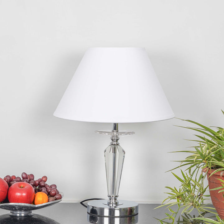 VISO Chrome Finish Metal And Clear Crystal Glass Table Lamp With Cotton Shade