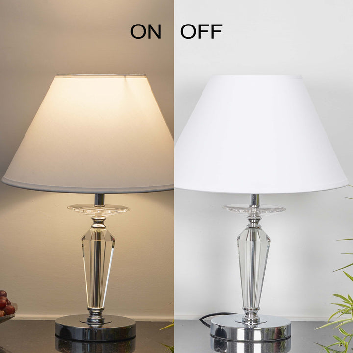 VISO Chrome Finish Metal And Clear Crystal Glass Table Lamp With Cotton Shade