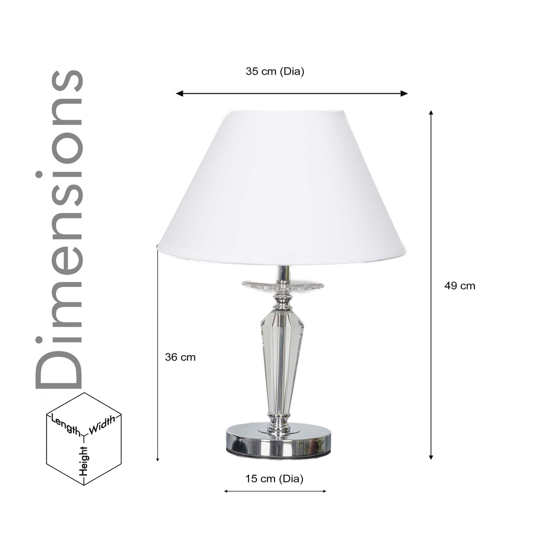 VISO Chrome Finish Metal And Clear Crystal Glass Table Lamp With Cotton Shade